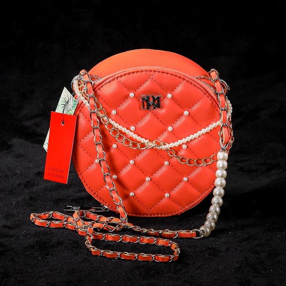 NWT Badgley Mischka | Coral Imitation Pearl-Accent Round Crossbody Bag - Picture 1 of 4